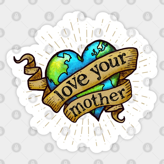 Love Your Mother - Hipster, Heart Tattoo Earth Sticker by Jitterfly